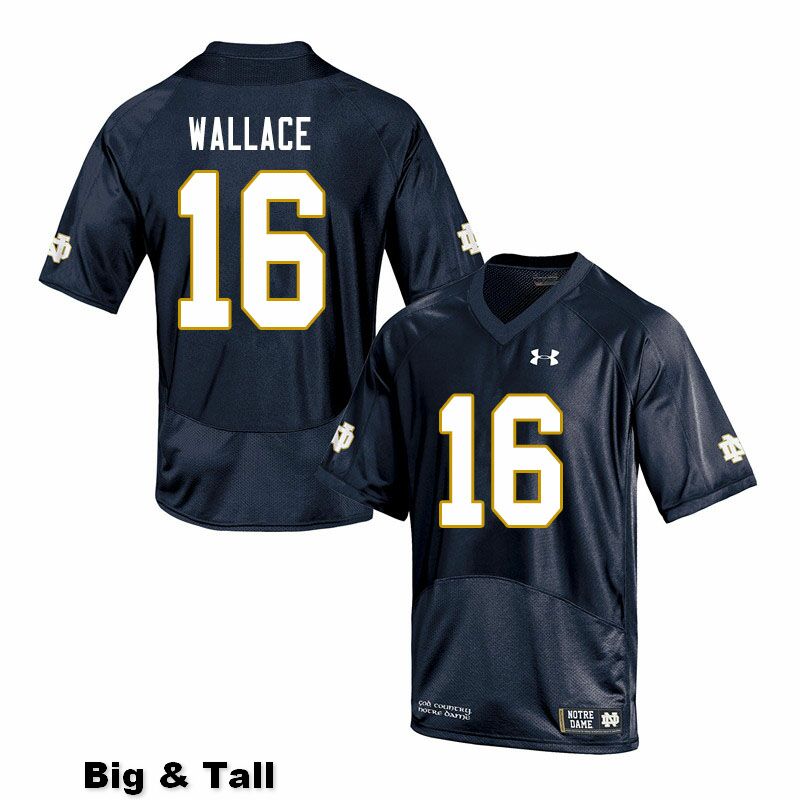 Men's NCAA Notre Dame Fighting Irish #16 KJ Wallace Stitched College Under Armour Authentic Navy Big & Tall Football Jersey JA10Z30MC